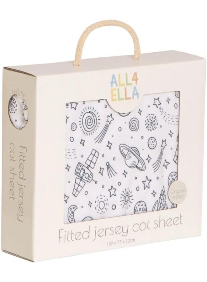 All4Ella Fitted Jersey Cot Sheet - Outer Space - Image 1